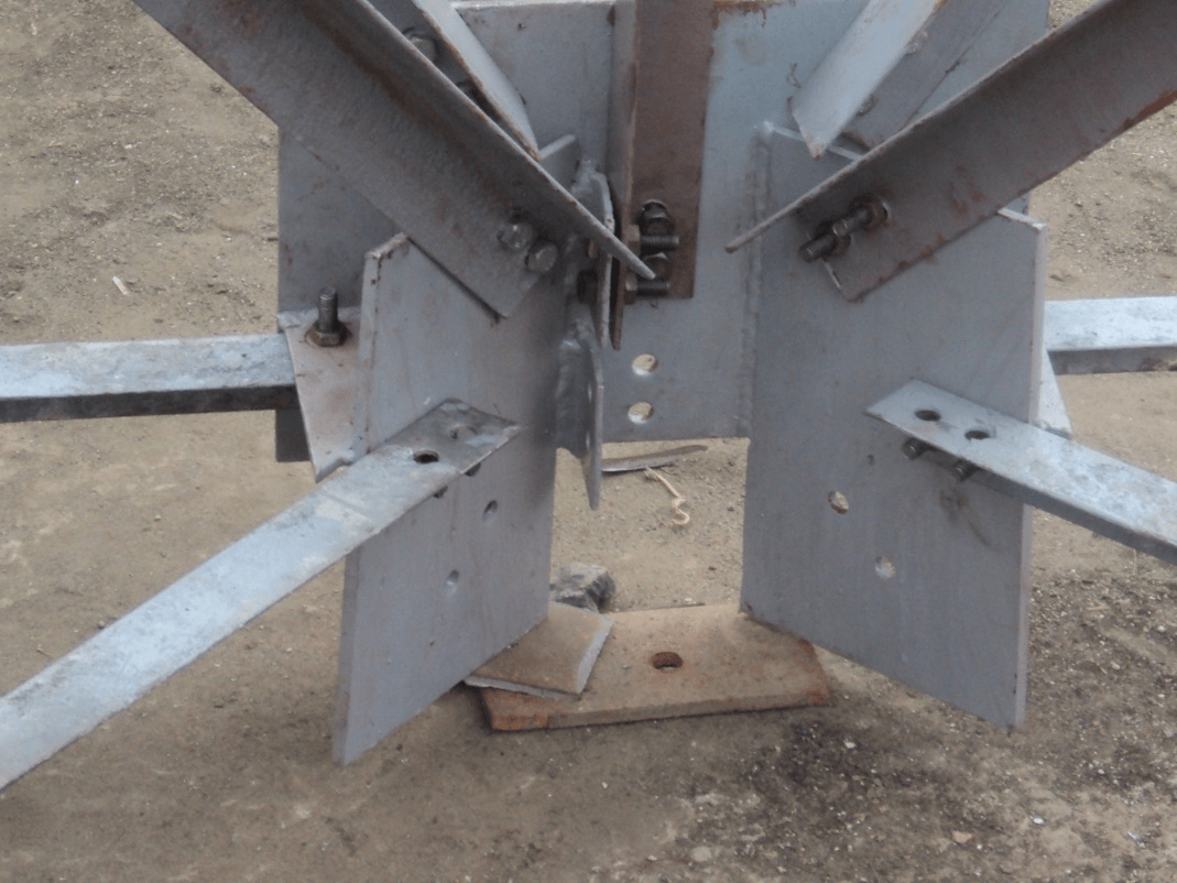  Close up view of welded gusset tower connection detail 

                            